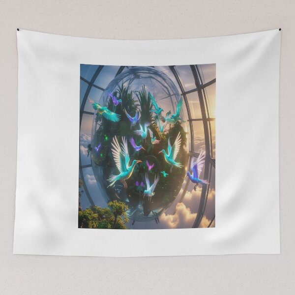 Item preview, Futuristic Aviary Floating Glass Dome Bioluminescent Birds designed and sold by Max Store.