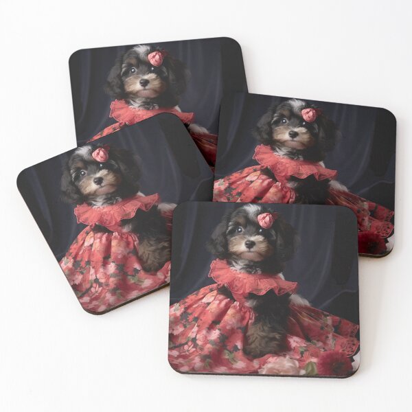 Item preview, Mini Bernedoodle Puppy in Pink Floral Dress - Cute Dog Portrait designed and sold by KnittedGalaxy.