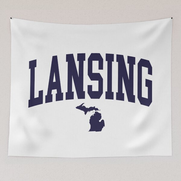 Item preview, Lansing Michigan - College Style Curved Text with State Shape designed and sold by chosenhomes.