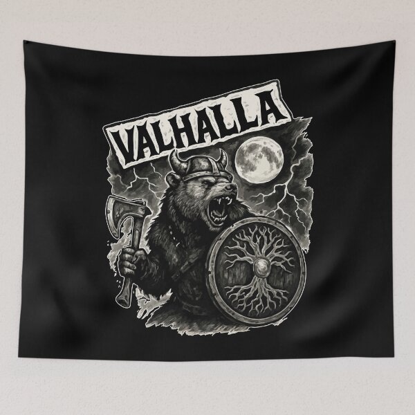 Item preview, Bear Viking Valhalla Norse Monochromatic Goth designed and sold by TomFrontierArt.