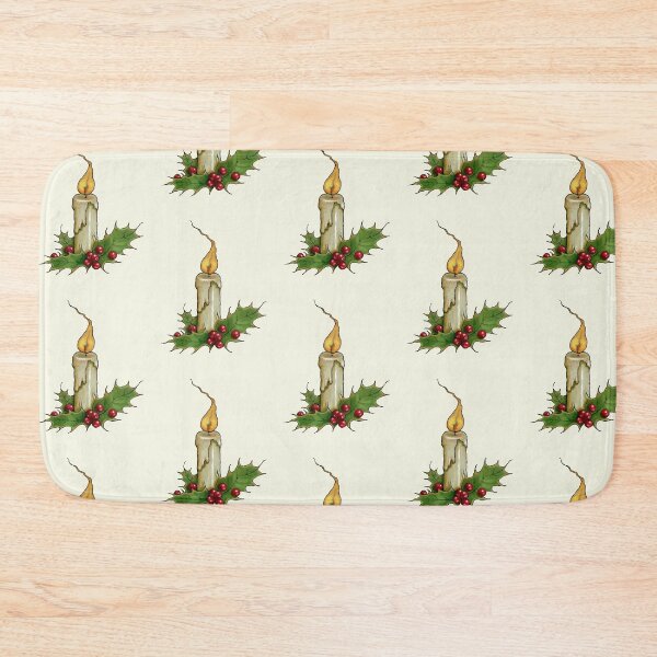 Item preview, Christmas Candle with Big Flame, Holly Leaves and Berries designed and sold by JoyfulWhimsy.