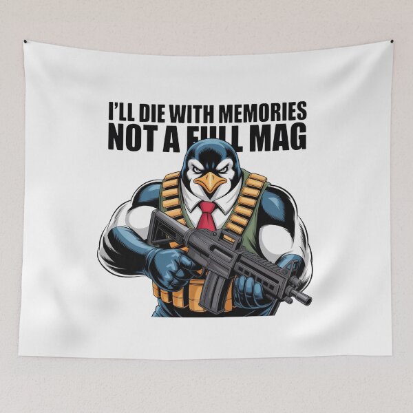 Item preview,  I’ll Die With Memories, Not a Full Mag -Penguin Red Tie  designed and sold by UTkiKK.