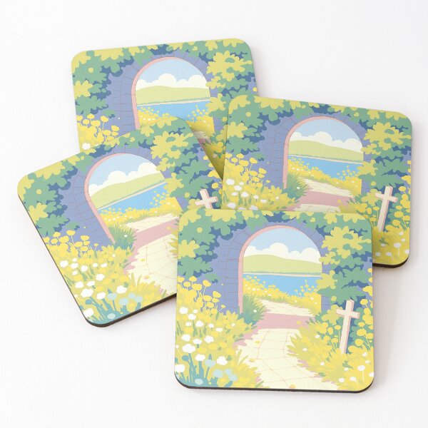 Item preview, Garden Archway to Coastline with Cross – Kawaii Pastel Landscape designed and sold by DesertOptimist.