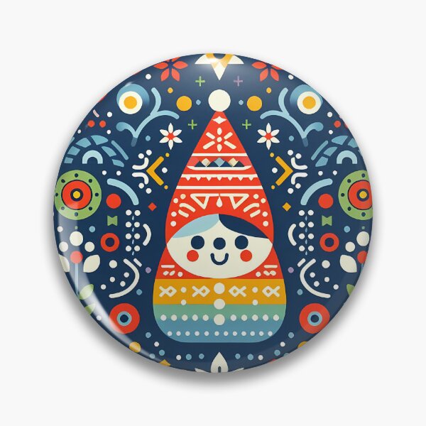 Item preview, Festive Folk Art Swaddled Baby - Starry Happy Doll on Dark Blue - Scandinavian Folk Art by heidiannemorris © designed and sold by FOLK ART FUSION by heidiannemorris.