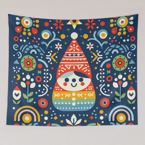 Item preview, Festive Folk Art Swaddled Baby - Starry Happy Doll on Dark Blue - Scandinavian Folk Art by heidiannemorris © designed and sold by FOLK ART FUSION by heidiannemorris.