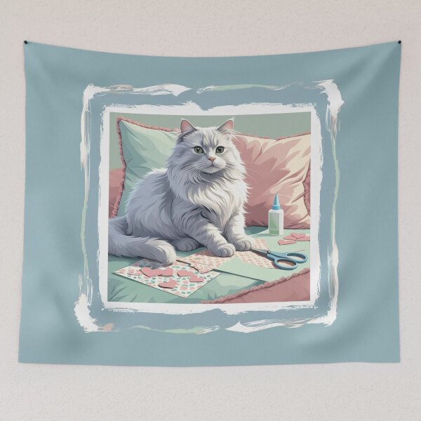 Item preview, Fluffy Grey Cat with Scrapbooking Tools – Crafty Cats Series designed and sold by jelonkaa.