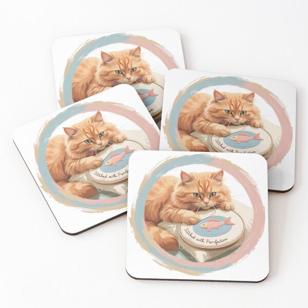 Item preview, Ginger Cat Stitching Fish – Embroidery Hoop Art designed and sold by jelonkaa.