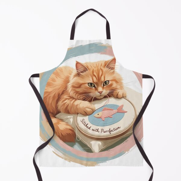 Item preview, Ginger Cat Stitching Fish – Embroidery Hoop Art designed and sold by jelonkaa.