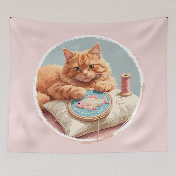 Item preview, Ginger Cat with Embroidery Hoop – Cozy Needlework Art designed and sold by jelonkaa.