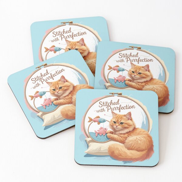 Item preview, Ginger Cat with Embroidery Hoop – Cute Crafting Cat Illustration designed and sold by jelonkaa.