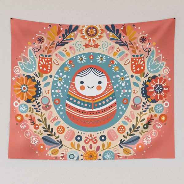 Item preview, Warm Folk Art Swaddled Baby - Ornate Salmon Pink Floral Wreath - Scandinavian Folk Art by heidiannemorris © designed and sold by FOLK ART FUSION by heidiannemorris.