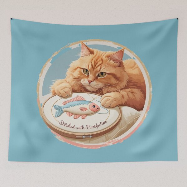 Item preview, Ginger Cat with Embroidery Hoop – Handmade Purrfection Art designed and sold by jelonkaa.