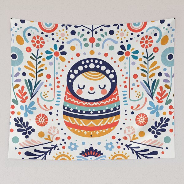 Item preview, Serene Folk Art Swaddled Baby - Detailed Bright Colours on White - Scandinavian Folk Art by heidiannemorris © designed and sold by FOLK ART FUSION by heidiannemorris.