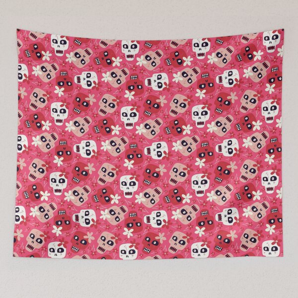 Item preview, Cute hot pink skulls pattern  designed and sold by FatBirdie.