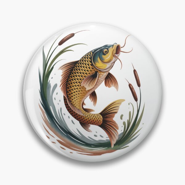 Item preview, Golden Carp Glory – Golden Carp among Reeds and Water Lilies designed and sold by FusiTink.