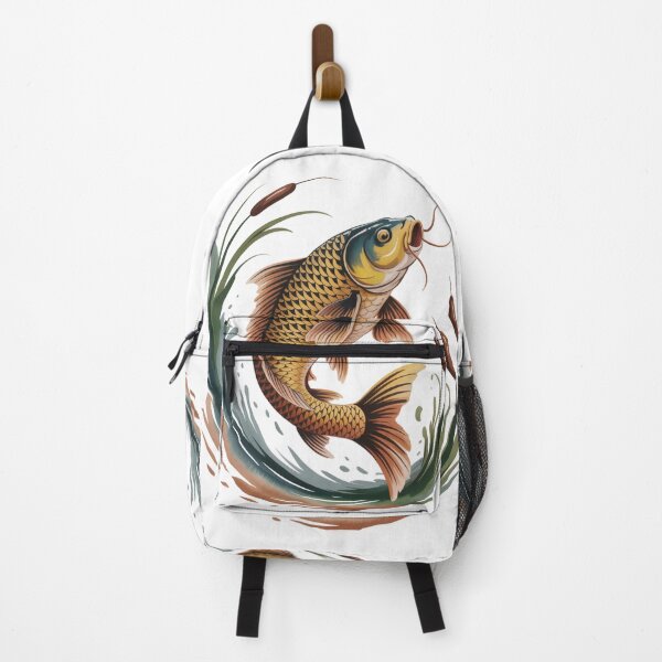 Item preview, Golden Carp Glory – Golden Carp among Reeds and Water Lilies designed and sold by FusiTink.