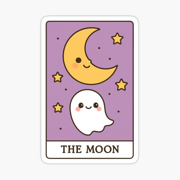 Item preview, Tarot Card – The Moon with Happy Ghost & Stars designed and sold by Queen Kaffeine.