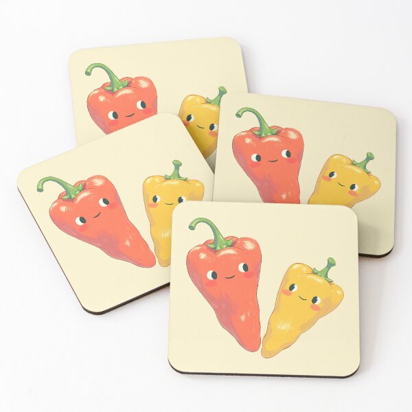 Item preview, Kawaii Smiling Peppers – Cute Red and Yellow Pepper Art Print designed and sold by DesertOptimist.