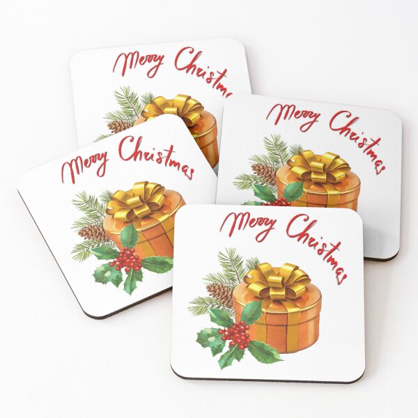 Item preview, Celebrate the joy of Christmas with a beautifully wrapped orange gift box adorned with a gold ribbon and festive greenery designed and sold by Ms. Iryna.