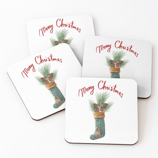 Item preview, Festive Christmas stocking decorated with pine and pinecones hanging cheerfully with a Merry Christmas greeting designed and sold by Ms. Iryna.