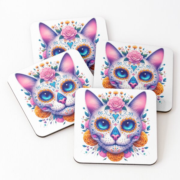 Item preview, Decorative Cat Sugar Skull – Day of the Dead Folk Art Portrait designed and sold by  Ojo de Lilith.