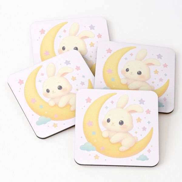 Item preview, Moon Bunny – Kawaii Rabbit Sitting on Crescent with Stars designed and sold by LuKreate.