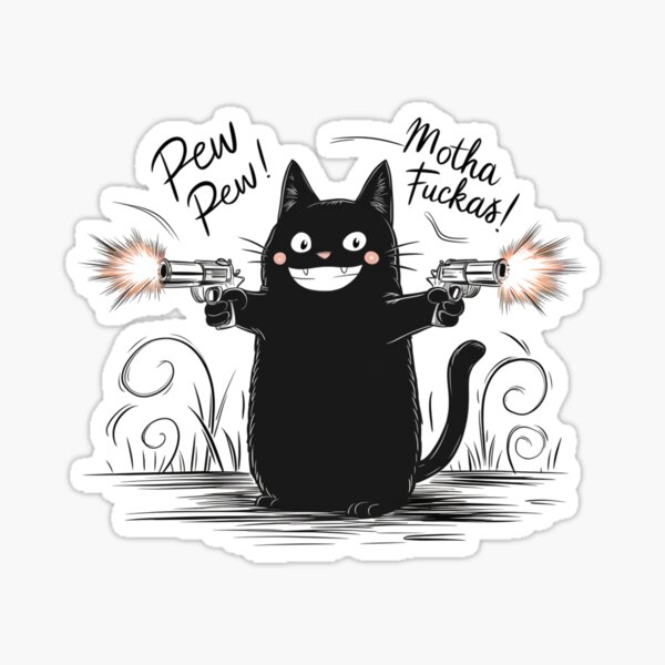 Item preview, Pew Pew Cat – Funny Black Cat with Guns Meme Design designed and sold by Offbeatish.
