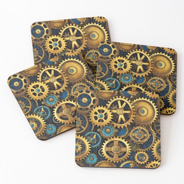 Item preview, Steampunk Machinery Designs Sky Blue And Golden Pattern designed and sold by DEC02.