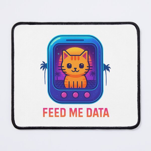 Item preview, Retro Vaporwave Pixel Cat – Feed Me Data Neon Aesthetic Tamagotchi Design designed and sold by Burhan J Tees LTD.
