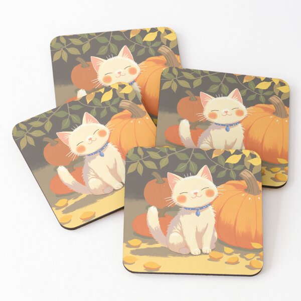Item preview, Cozy Fall Cat Among Pumpkins - Kawaii Pastel Illustration designed and sold by DesertOptimist.