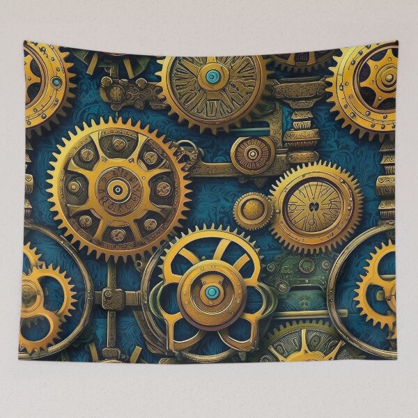 Item preview, Steampunk Machinery Designs Teal Blue And Golden Pattern designed and sold by DEC02.