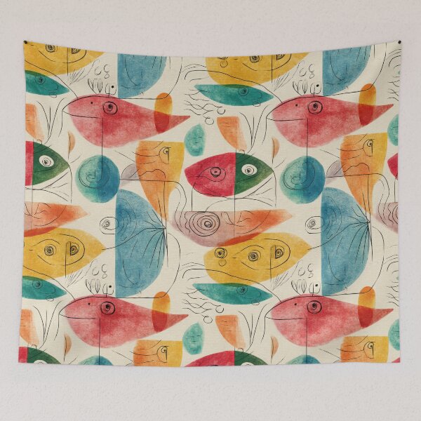 Item preview, Mid-Century Modern Birds and Fish – Seamless Abstract Watercolor Pattern designed and sold by dawnleblanc55.