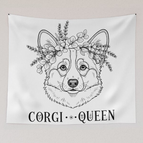 Item preview, Corgi Head with Floral Wreath Hand-Drawn Vector Art designed and sold by zoughlal.