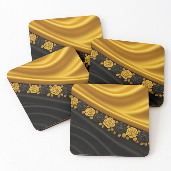 Item preview, Luxurious Gold & Black Fabric Waves with Elegant Rose Border designed and sold by Bellassi.