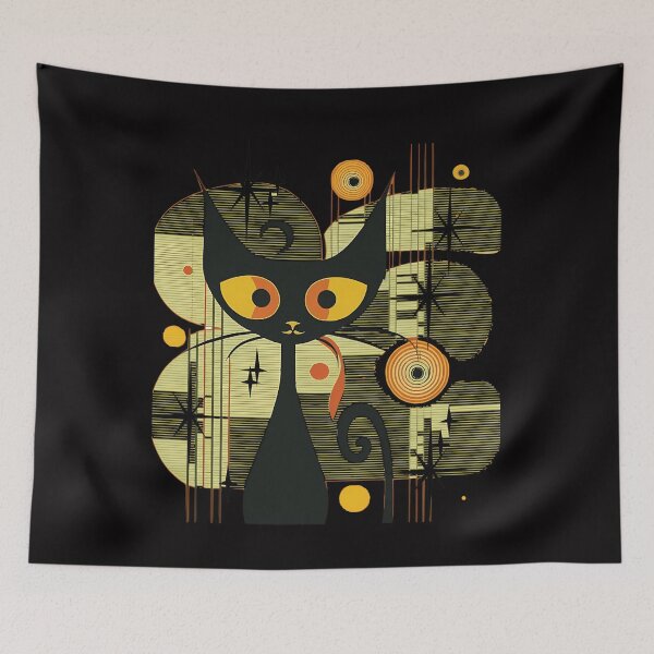 Item preview, Mid Century Modern Atomic Cat Retro Black Cat Mcm Cat designed and sold by TheDesignWork.