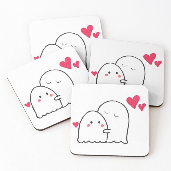 Item preview, Kawaii Ghost Couple in Love - Cute Ghosts with Pink Hearts designed and sold by Artinkcreative.