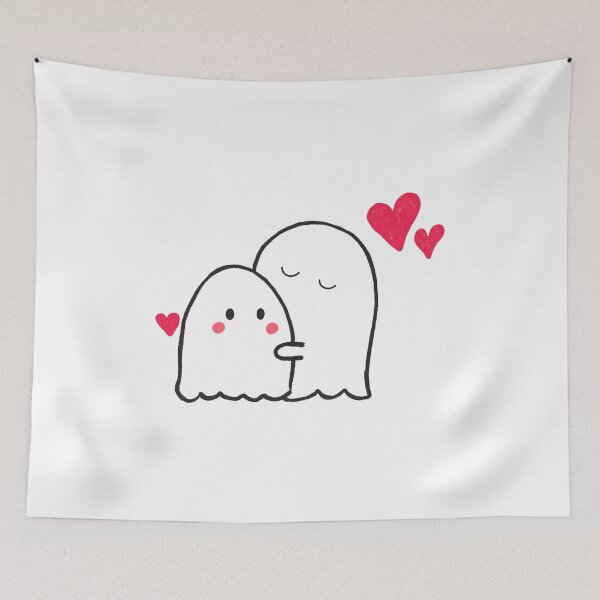 Item preview, Kawaii Ghost Couple in Love - Cute Ghosts with Pink Hearts designed and sold by Artinkcreative.