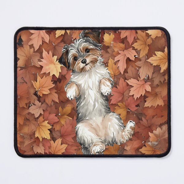Item preview, Fall Leafs Yorkie Puppy Autumn designed and sold by Magnolia Valley Art.