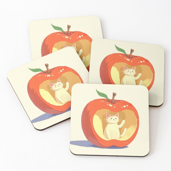 Item preview, Cute White Cat in Red Apple Core Illustration – Whimsical Kawaii Art designed and sold by DesertOptimist.