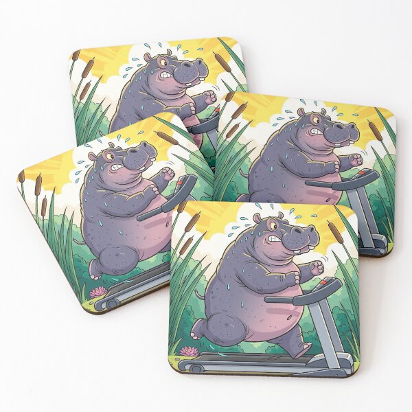 Item preview, Hippo running on a treadmill  designed and sold by GingaDesigns.