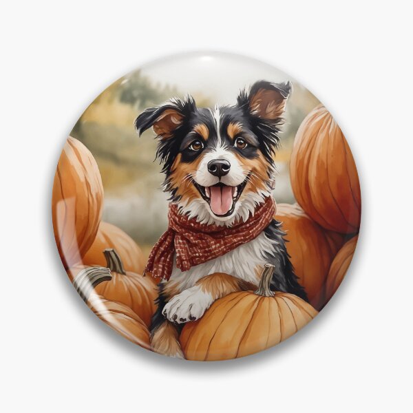 Item preview, Aussie Pumpkin Patch Dog Autumn Watercolor designed and sold by Magnolia Valley Art.