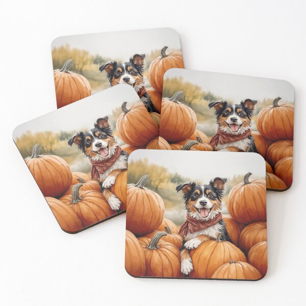 Item preview, Aussie Pumpkin Patch Dog Autumn Watercolor designed and sold by Magnolia Valley Art.