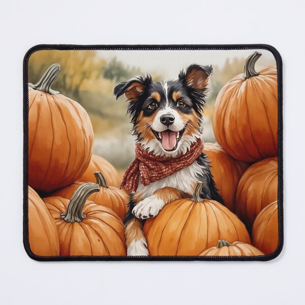Item preview, Aussie Pumpkin Patch Dog Autumn Watercolor designed and sold by Magnolia Valley Art.