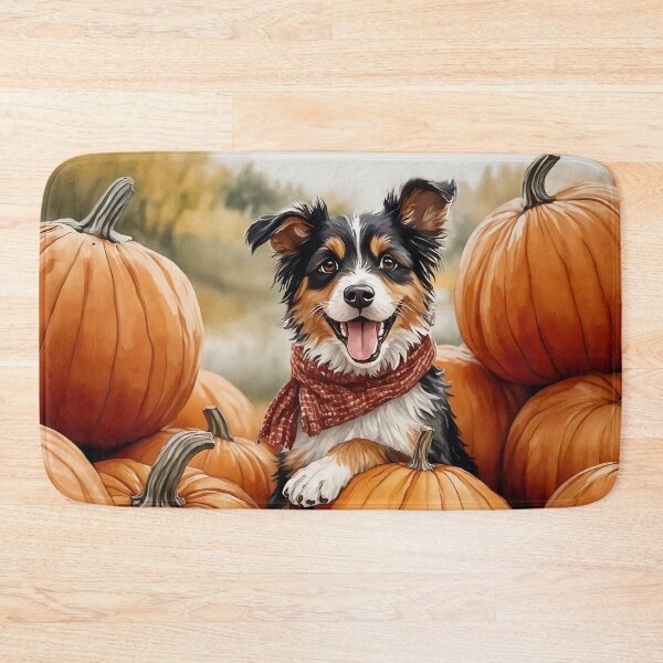 Item preview, Aussie Pumpkin Patch Dog Autumn Watercolor designed and sold by Magnolia Valley Art.