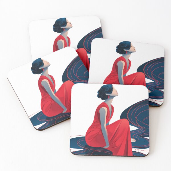 Item preview, Elegant Lady in Red Dress and Blue Flow designed and sold by pkvorakorn.