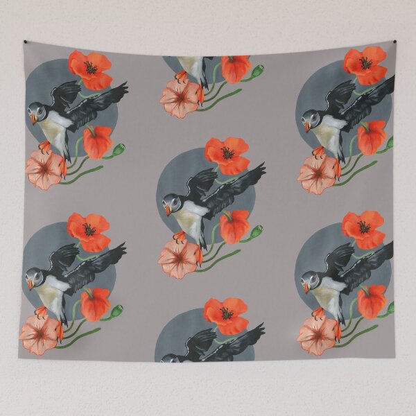 Item preview, Atlantic puffin and flowers  designed and sold by KnowingWonder.