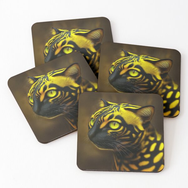 Item preview, Rare Serpens Catus spotted wild cat in Amazon jungle with snake or serpent-like markings and piercing green eyes designed and sold by mirrorimages.