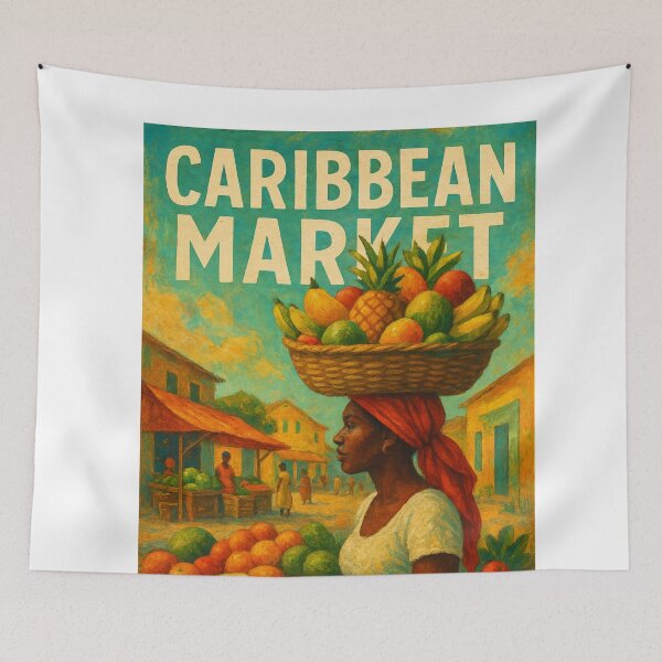 Item preview, Woman with Fruit Basket in Caribbean Market designed and sold by Aryabek.