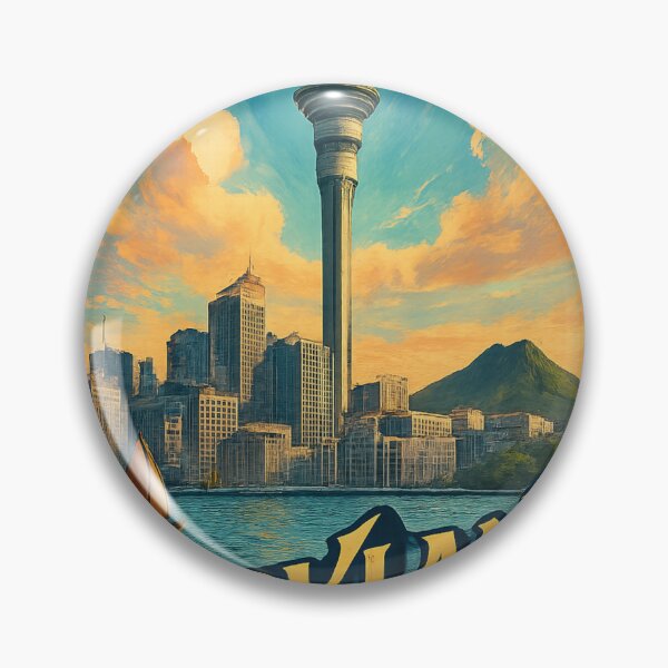 Item preview, Auckland Skyline and Sky Tower with Rainbow, New Zealand designed and sold by Aryabek.