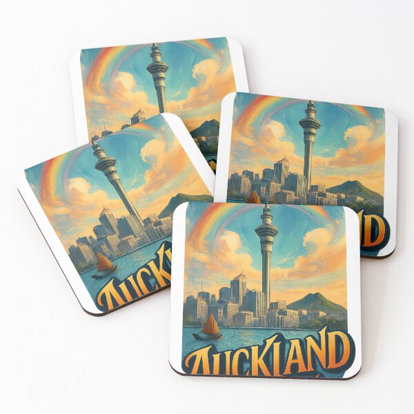 Item preview, Auckland Skyline and Sky Tower with Rainbow, New Zealand designed and sold by Aryabek.